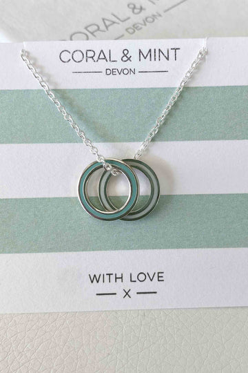 Double eternity necklace -light and dark mint     Coral and Mint